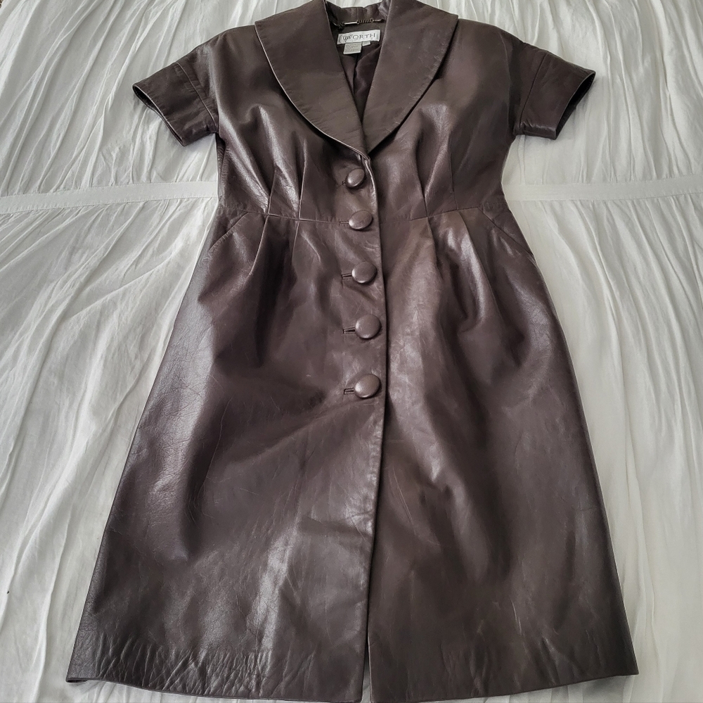 Vintage WORTH NY Brown Leather Button-Front Dress